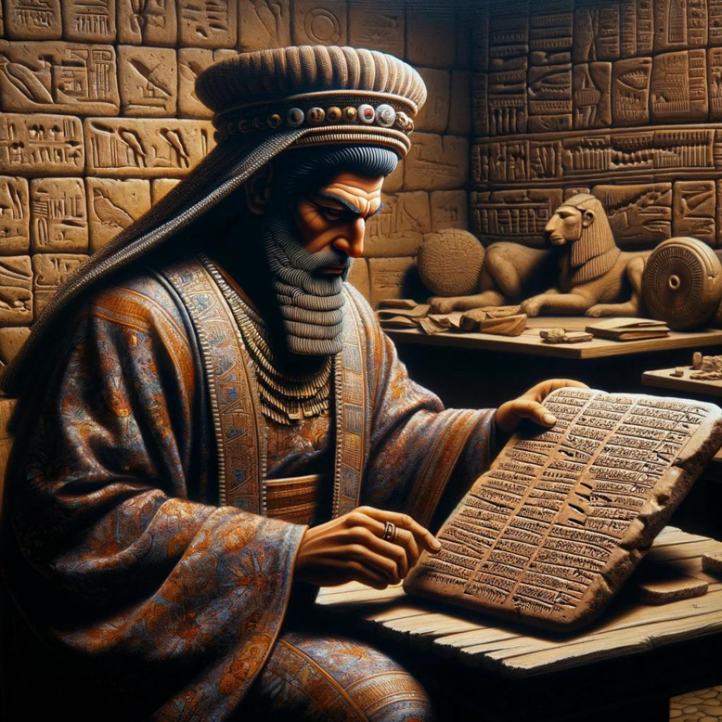 Astrólogo babilonio con una tablilla Mul-Apin